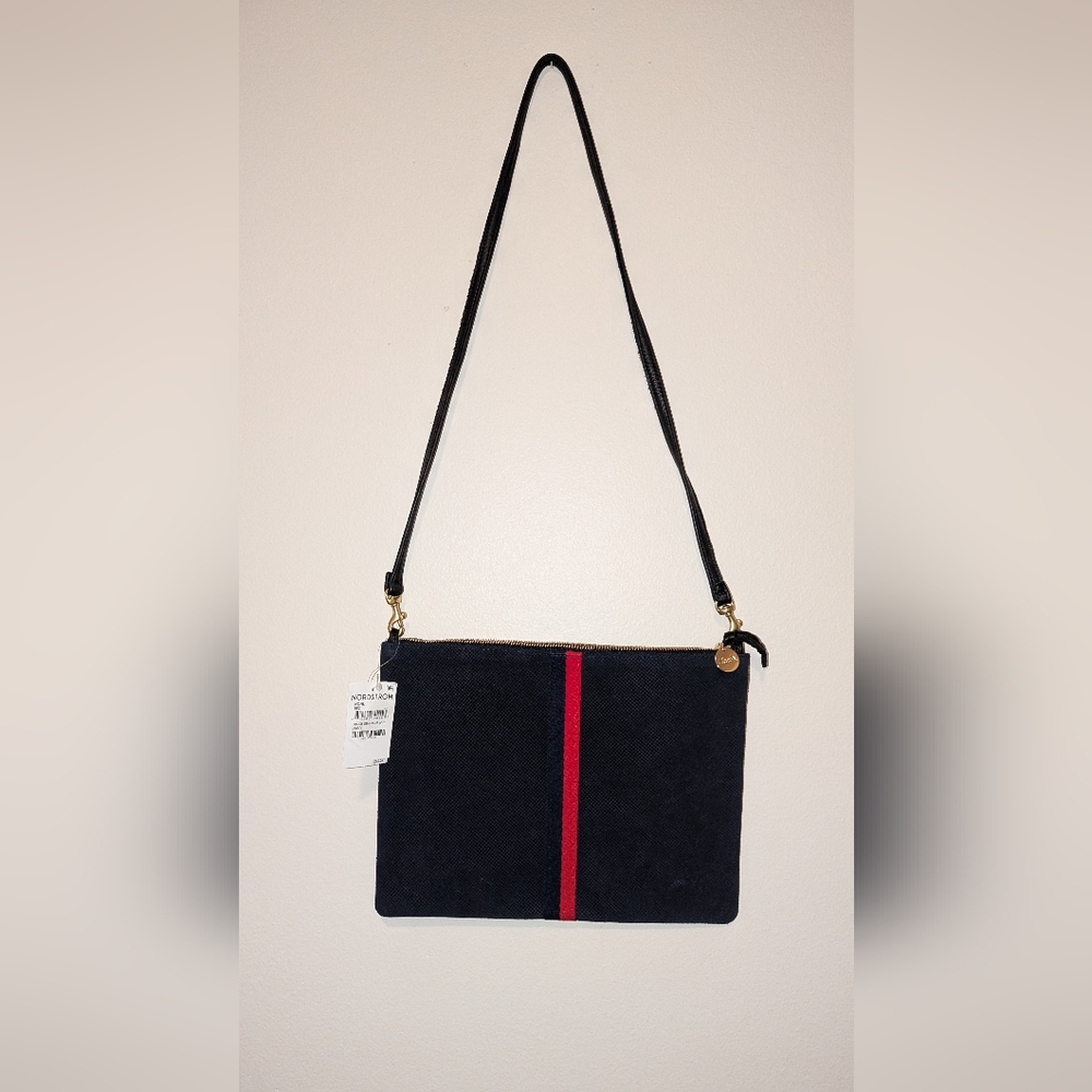 Clare V. Sac Bretelle Navy Perf Suede w Stripes Crossbody Bag NWT